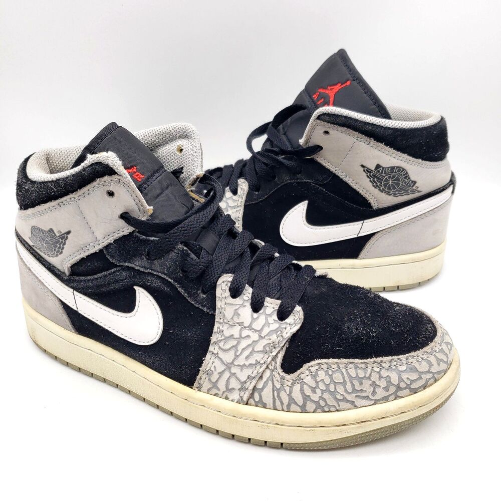 Nike Air Jordan 1 Mid Shoes Men Size 7.5 Elephant Print Black Gray DM1200-016 - Picture 2 of 9